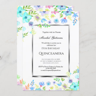 Elegante Quinceañera mit Blume Einladung