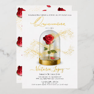 Elegante Quinceañera-Rote Rose auf Spanisch Folieneinladung