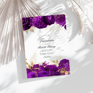 Elegante Quinceñera, Lila und Gold Einladung