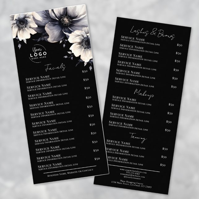 Elegante Rackkarte für Schwarz-weiße Wellness-Cent Werbekarte (Elegant Black White Spa Services Menu Rack Card )