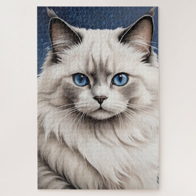 Elegante Ragdoll Cat Portrait Artwork Blue Eyes Puzzle (Vertikal)