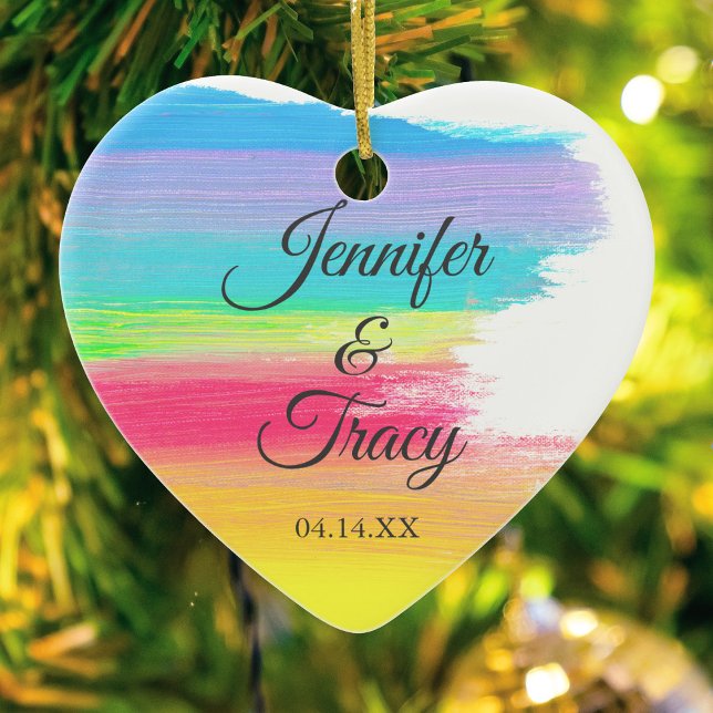 Elegante Rainbow Custom LGBT Couple Foto Weihnacht Keramik Ornament (Von Creator hochgeladen)