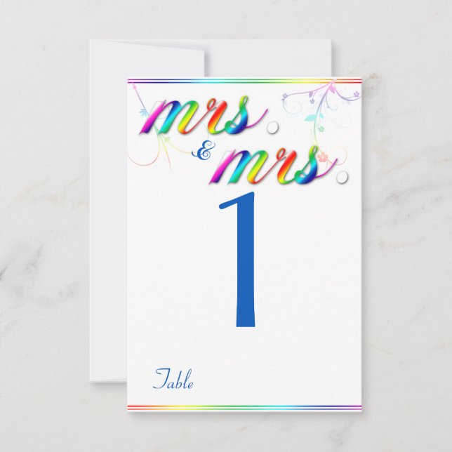 Elegante Rainbow Floral Gay Wedding Tischnummer (Vorderseite)