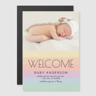 Elegante Rainbow Niedlich Baby Foto Geburtshinweis Magneteinladung
