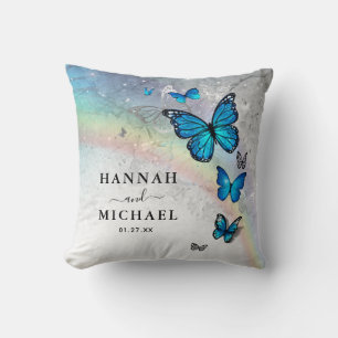 Elegante Rainbow Silver and Blue Butterfly Wedding Kissen