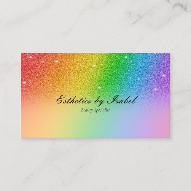 Elegante Rainbow Sparkle Esthetician Business Card Visitenkarte (Vorderseite)