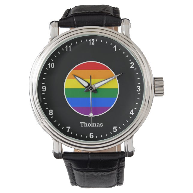 Elegante Rainbow Watch & Rainbow Pride Farben Armbanduhr (Vorderseite)