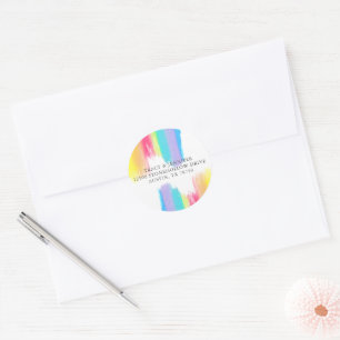 Elegante Rainbow Watercolor Wedding Rücksendeadres Runder Aufkleber