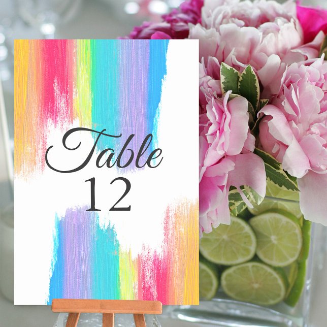 Elegante Rainbow Watercolor Wedding Tischnummer (Von Creator hochgeladen)