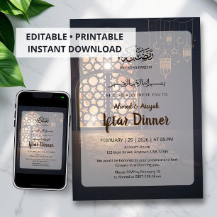 Elegante Ramadan-Iftar-Einladung Goldene Laterne Einladung