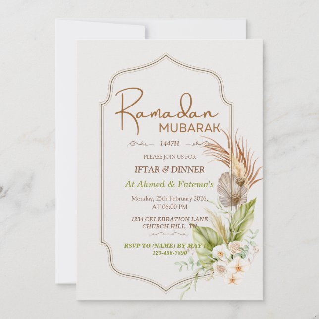 Elegante Ramadan Mubarak Iftar- und Dinner-Einladu Einladung (Vorderseite)