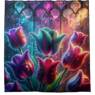 "Elegante, rassige Tulpen in der Kathedrale Window Duschvorhang