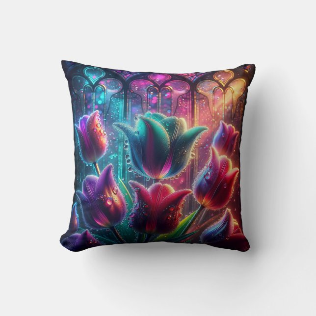 "Elegante, rassige Tulpen in der Kathedrale Window Kissen (Vorderseite)