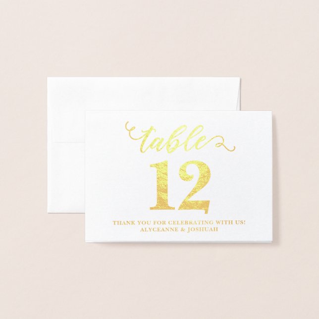 Elegante REAL FOIL Gold Hochzeiten Tischnummern Kl (Vorderseite mit Umschlag)