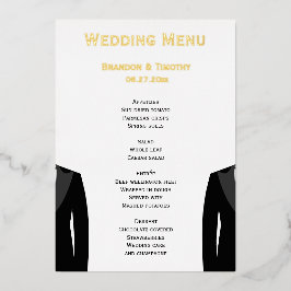 Elegante Real Gold Foil Gay Wedding Menu Cards Folieneinladung
