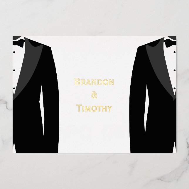 Elegante Real Gold Foil Gay Wedding RSVP Karten (Vorderseite)