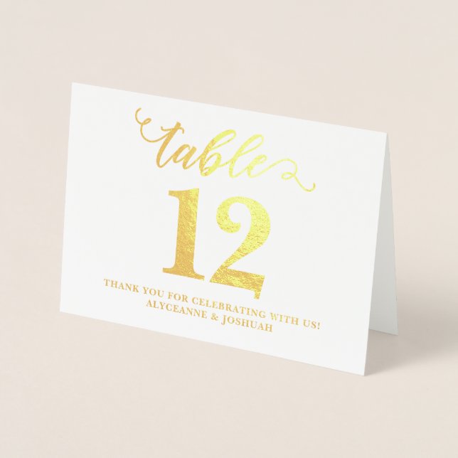 Elegante Real Gold Foil Hochzeiten Tischnummern (Vorderseite)