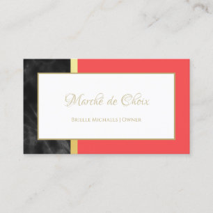 Elegante Red and Black Marble Gold Script Boutique Visitenkarte