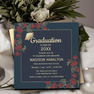 Elegante Red and Gold Graduation Party Einladung
