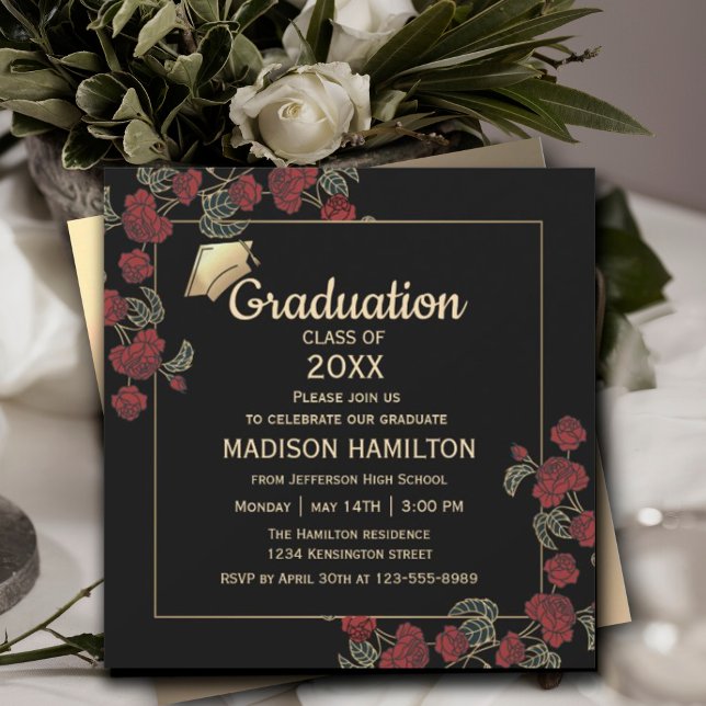 Elegante Red and Gold Graduation Party Einladung (Elegant Red and Gold Graduation Party Invitation #graduationinvitation #elegantredandgold #graduate)