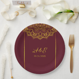 Elegante Red and Gold Mandala Wedding Pappteller