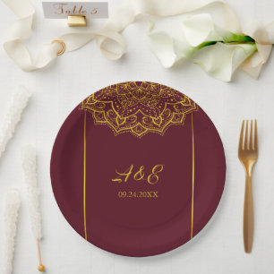 Elegante Red and Gold Mandala Wedding Pappteller