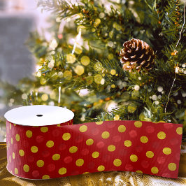 Elegante Red and Gold Polka Dots Moderne Weihnacht Ripsband