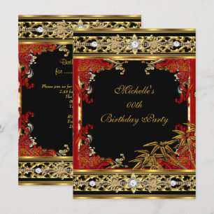 Elegante Red Asian Gold Bamboo Geburtstagsparty Einladung