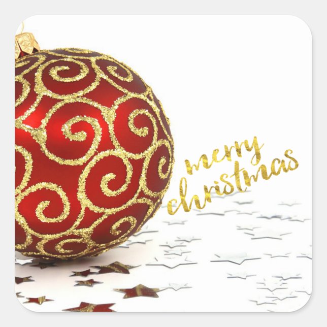 Elegante Red Ball Stars Quadratischer Aufkleber (Vorderseite)