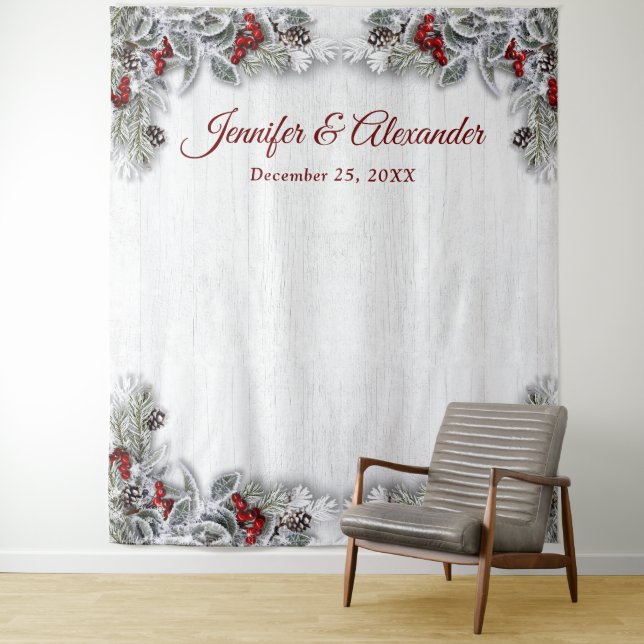 Elegante Red Berry Wedding Foto Booth Hintergrund Wandteppich (Beispiel)