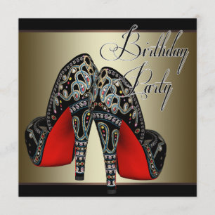 Elegante Red Black Gold High Heels Geburtstagspart Einladung