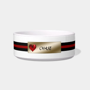 Elegante Red Black Gold Pet Bowl mit Herz Napf