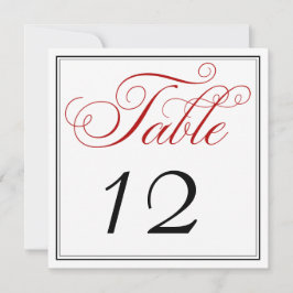 Elegante Red Black & White Script Tischnummer Card