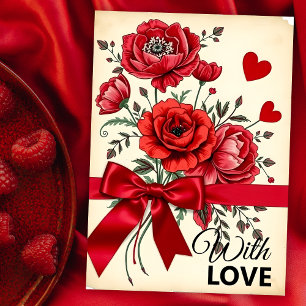 Elegante Red Blume Bouquet mit Herz und Band Karte