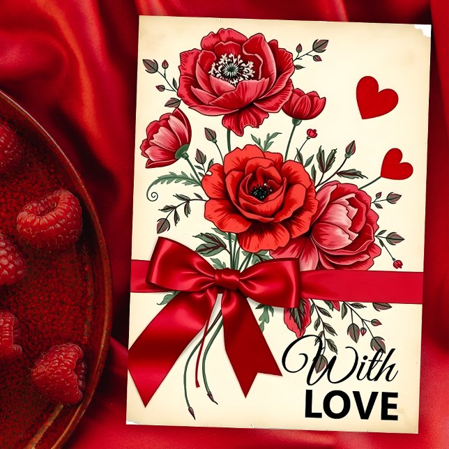 Elegante Red Blume Bouquet mit Herz und Band Karte (Von Creator hochgeladen)