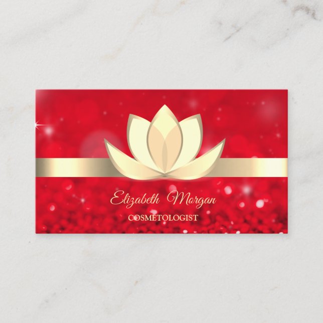 Elegante Red Bokeh Gold Lotus Blume Yoga Reiki Visitenkarte (Vorderseite)