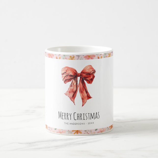 Elegante Red Bow Coquette Minimalistische Weihnach Kaffeetasse (Mittel)