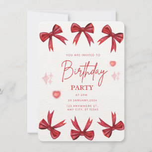 Elegante Red Bow Geburtstagsparty Einladung