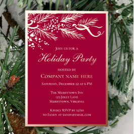 Elegante Red Business Holiday Party Rose Gold Folieneinladung