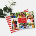 Elegante Red Christmas Monogram Foto Collage Feiertagskarte<br><div class="desc">Die stilvolle Foto-Collage-Karte für die Ferien enthält sechs (6) Ihrer Lieblings-Fotos aus dem Jahr mit individueller "Frohe Weihnachten / Warmste Wünsche" und Monogramm-Text. Auf der Rückseite der Karte befindet sich ein Muster aus diagonal weißen Streifen. Beachten Sie, dass der rote Hintergrund die Farben Weiß und Rosa mit dem Foto abgestimmt...</div>