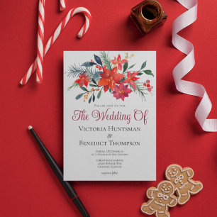 Elegante Red Christmas Poinsettia Floral Wedding Einladung
