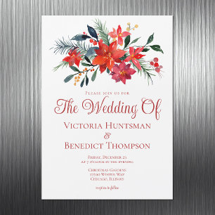 Elegante Red Christmas Poinsettia Floral Wedding Magneteinladung