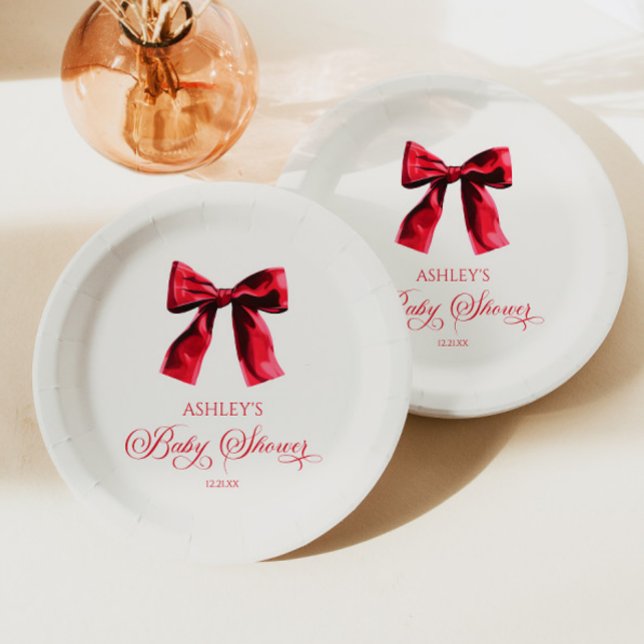 Elegante Red Coquette Bow Baby Shower Pappteller (Von Creator hochgeladen)