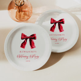 Elegante Red Coquette Bow Holiday Party Pappteller