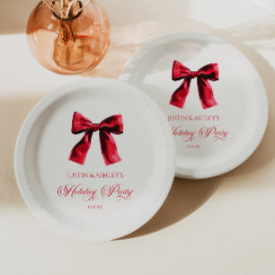 Elegante Red Coquette Bow Holiday Party Pappteller