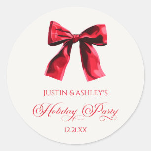 Elegante Red Coquette Bow Holiday Party Runder Aufkleber