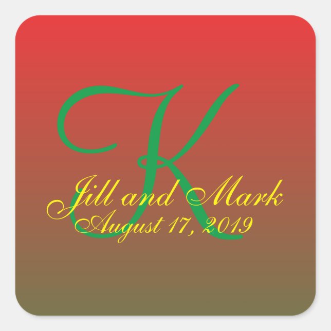 Elegante Red Custom Budget Monogram Wedding Quadratischer Aufkleber (Vorderseite)