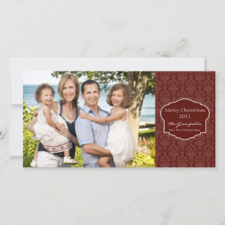 Elegante Red Damask Foto-Karte Feiertagskarte