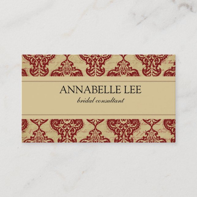 Elegante Red Damask Profile Business Card Visitenkarte (Vorderseite)