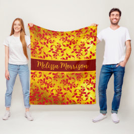 Elegante Red Damask und Gold Textur Fleecedecke